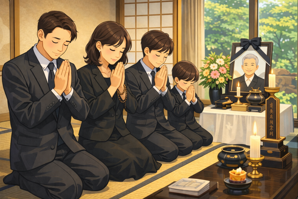 手を合わせる家族